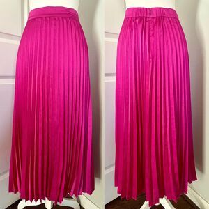 Orig. $385 Abbey Glass Pleated Midi Skirt in Magenta Pink Size S